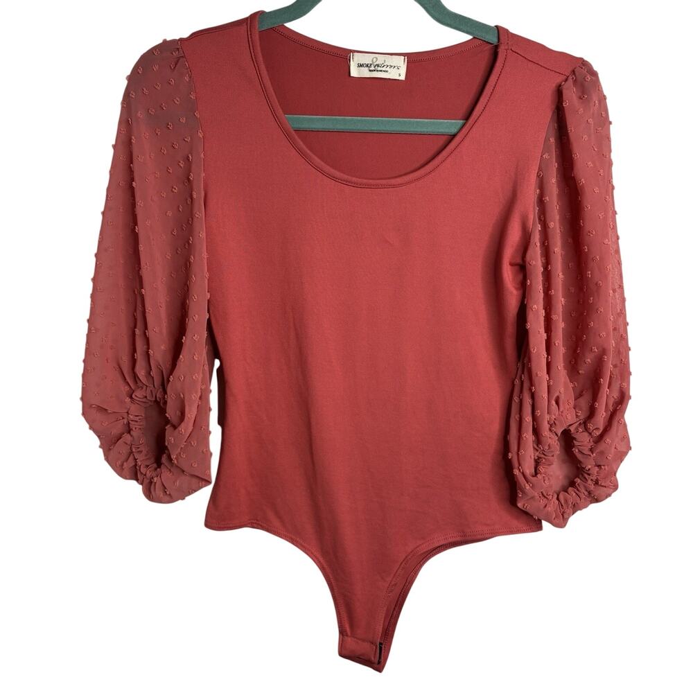 Smoke & Mirrors Salmon Pink Puff Sleeve Bodysuit Snap Button Women's Small
